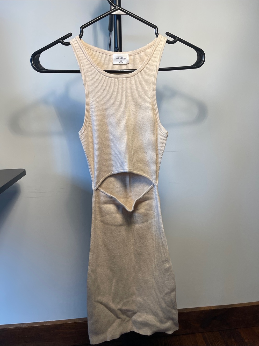 Wilfred Cream Ribbed Cutout Mini Dress